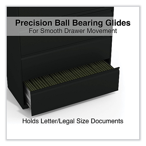 Alera Lateral File, 4 Legal/Letter-Size File Drawers, Black, 42" x 18.63" x 52.5" (ALEHLF4254BL)