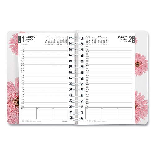 Brownline Pink Ribbon Essential Daily Appointment Book, Pink Daisy Artwork, 8 x 5, Navy/Gray/Pink Cover, 12-Month (Jan to Dec): 2026 (CB634G05)