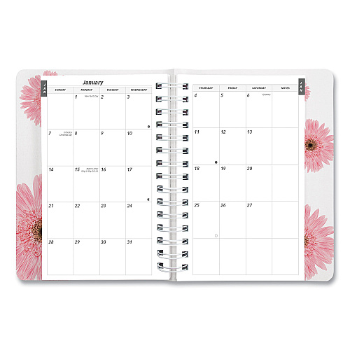 Brownline Pink Ribbon Essential Daily Appointment Book, Pink Daisy Artwork, 8 x 5, Navy/Gray/Pink Cover, 12-Month (Jan to Dec): 2026 (CB634G05)