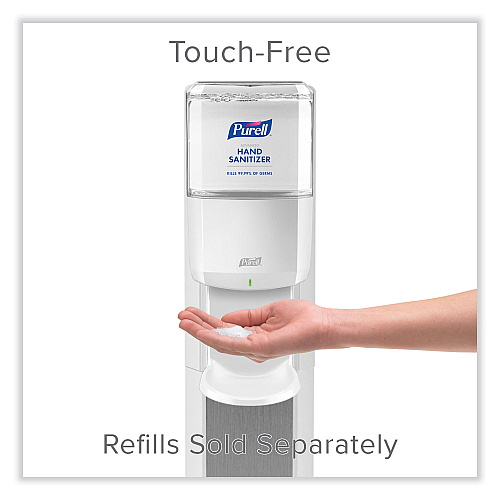 PURELL MESSENGER ES6 Floor Stand with Dispenser, 1,200 mL, 13.16 x 16.63 x 51.57, Silver/White (7306DSSLV)