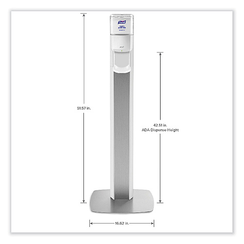 PURELL MESSENGER ES6 Floor Stand with Dispenser, 1,200 mL, 13.16 x 16.63 x 51.57, Silver/White (7306DSSLV)