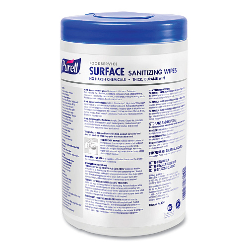 PURELL Foodservice Surface Sanitizing Wipes, 1-Ply, 10 x 7, Fragrance-Free, White, 110/Canister, 6 Canisters/Carton (934106CT)