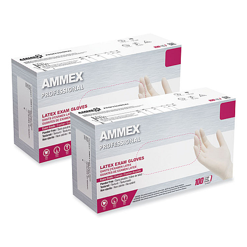 AMMEX Professional Latex Exam Gloves, Powder-Free, Large, 4 mil (Palm), 5 mil (Fingers), Ivory, 100/Box (GPPFT46100)