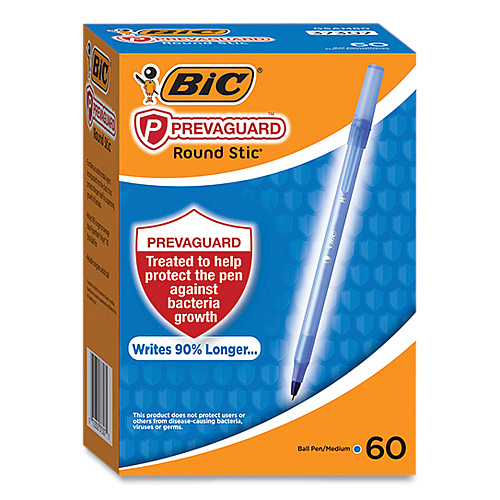 BIC PrevaGuard Round Stic Pen, Stick, Medium 1 mm, Blue Ink, Translucent Blue Barrel, 60/Pack (GSAM60BLU)