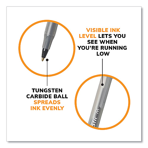 BIC Round Stic Xtra Life Ballpoint Pen, Stick, Medium 1 mm, Black Ink, Translucent Black Barrel, 144/Pack (GSM144AZBLK)