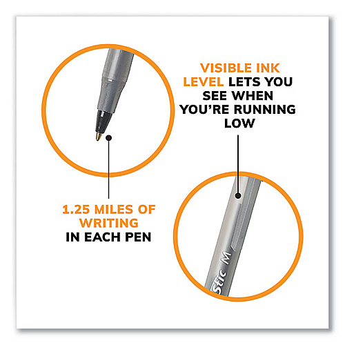 BIC Round Stic Xtra Life Ballpoint Pen, Stick, Medium 1 mm, Black Ink, Translucent Black Barrel, 500/Pack (GSM500EBLK)