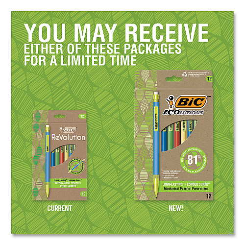 BIC ReVolution Mechanical Pencil, 0.7 mm, HB (#2), Black Lead, Assorted Barrel Colors, 12/Pack (MPE12BLK)