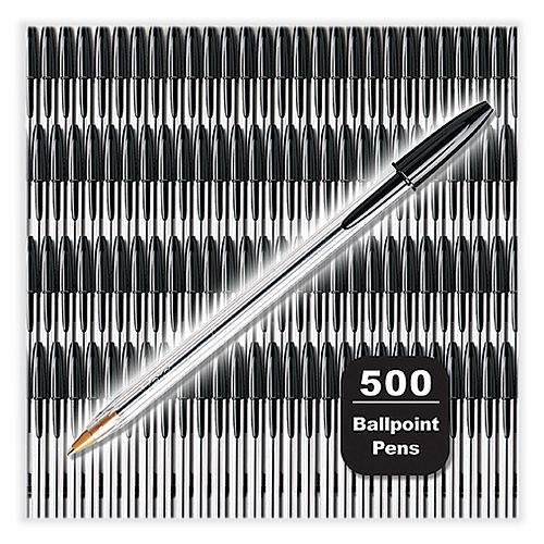 BIC Cristal Xtra Smooth Ballpoint Pen, Stick, Medium 1 mm, Black Ink, Clear Barrel, 500/Pack (MS500EBLK)