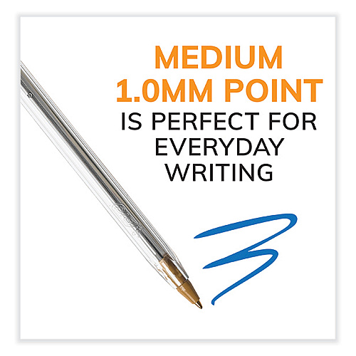 BIC Cristal Xtra Smooth Ballpoint Pen, Stick, Medium 1 mm, Blue Ink, Clear Barrel, 500/Pack (MS500EBLU)