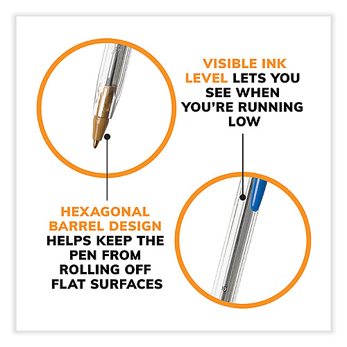 BIC Cristal Xtra Smooth Ballpoint Pen, Stick, Medium 1 mm, Blue Ink, Clear Barrel, 500/Pack (MS500EBLU)
