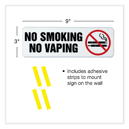 Excello Global Products No Smoking No Vaping Indoor/Outdoor Wall Sign, 9" x 3", Black Face, Black/Red Graphics, 4/Pack (HD0175S)