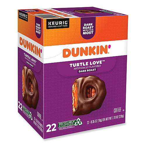 Dunkin Donuts K-Cup Pods, Turtle Love Coffee, 22/Box (5000367615)