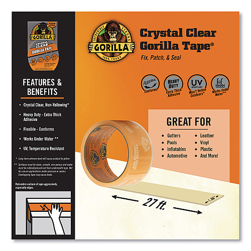 Gorilla Crystal Clear Tape, 3" Core, 1.88" x 9 yds (6027007)