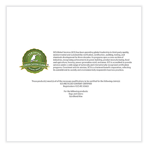 Heritage Eco Blend Max Can Liners, 23 gal, 0.8 mil, 28" x 45", Green, 25 Bags/Roll, 10 Rolls/Carton (L5645TEER1)