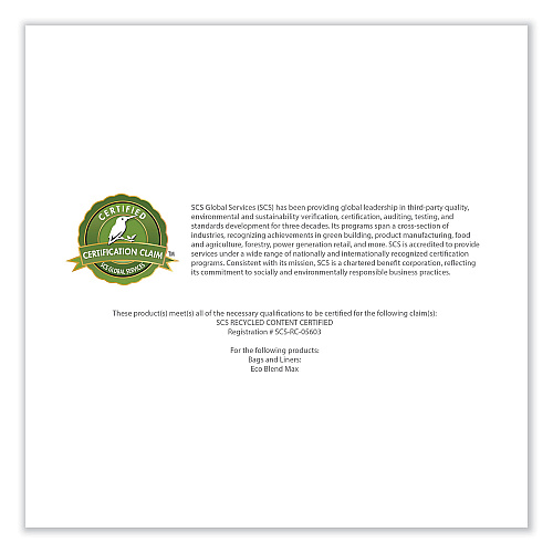 Heritage Eco Blend Max Can Liners, 23 gal, 0.8 mil, 28" x 45", Black, 25 Bags/Roll, 10 Rolls/Carton (L5645TKER1)