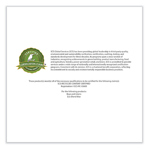 Heritage Eco Blend Max Can Liners, 33 gal, 0.8 mil, 33" x 39", Green, 25 Bags/Roll, 8 Rolls/Carton (L6639TEER1)