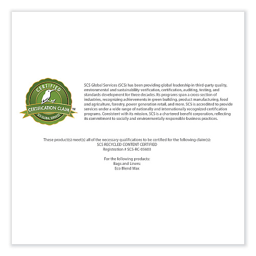 Heritage Eco Blend Max Can Liners, 33 gal, 0.8 mil, 33" x 39", Blue, 25 Bags/Roll, 8 Rolls/Carton (L6639TXER1)