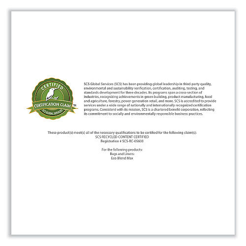 Heritage Eco Blend Max Can Liners, 60 gal, 0.8 mil, 38" x 58", Green, 20 Bags/Roll, 5 Rolls/Carton (L7658TEER1)