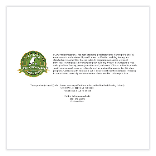 Heritage Eco Blend Max Can Liners, 45 gal, 0.8 mil, 40" x 46", Blue, 25 Bags/Roll, 6 Rolls/Carton (L8046TXER1)