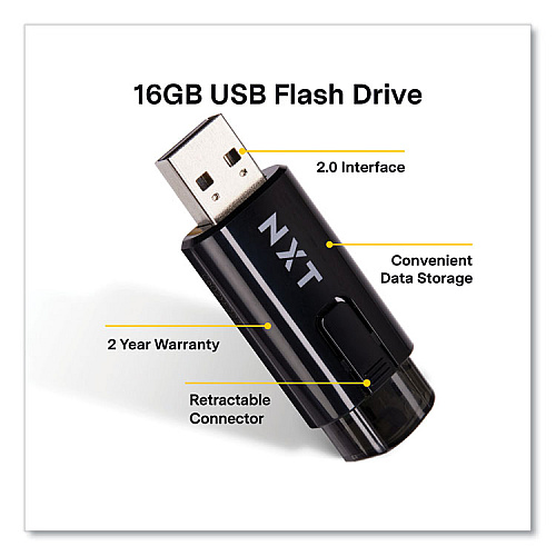 NXT Technologies USB 2.0 Type-A Flash Drive, 16 GB, Black (61118)