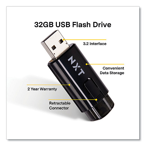 NXT Technologies USB 3.2 Type-A Flash Drive, 32 GB, Black (61121)