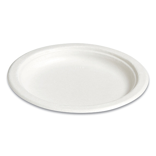 Perk PFAS-Free Compostable Bagasse Plates, 6" dia, White, 250/Pack (61286)