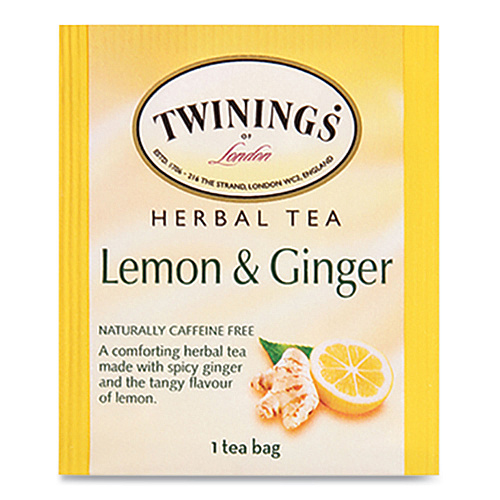 TWININGS Tea Bags, Lemon and Ginger, 2.65 oz, 50/Box (53653)