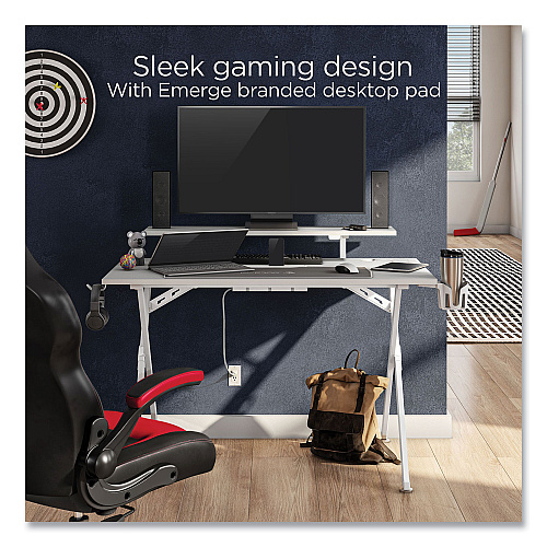 Union & Scale Vizon 47" Gaming Desk, 47.2" x 26.6" x 35", White Colorway (60986)