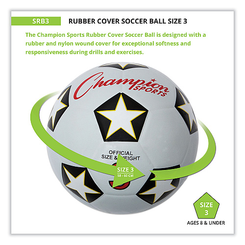 Champion Sports Rubber Sports Ball, For Soccer, No. 3 Size, White/Black (SRB3)
