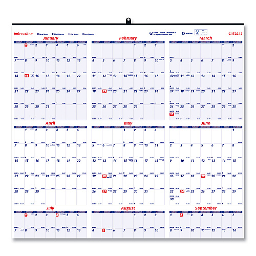 Brownline Yearly Wall Calendar, 24 x 36, White/Blue Sheets, 12-Month (Jan to Dec): 2026 (C172212)