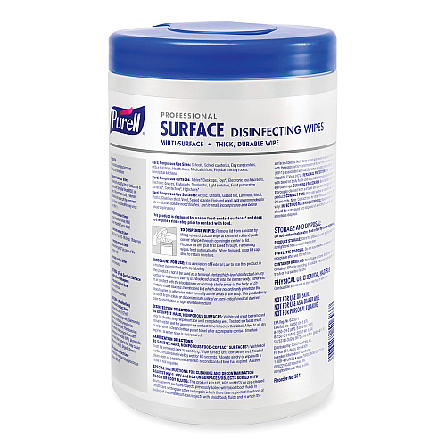 PURELL Professional Surface Disinfecting Wipes, 1-Ply, 7 x 8, Fresh Citrus, White, 110/Canister, 6 Canisters/Carton (934206CT)