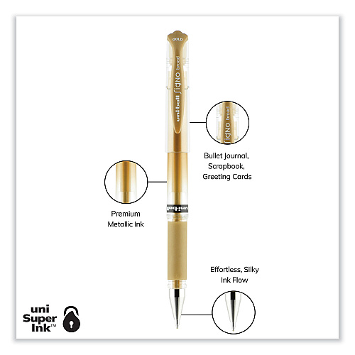 uni-ball Signo Gel Impact Gel Pen, Stick, Bold 1 mm, Assorted Metallic Ink and Barrel Colors, 3/Pack (1919997)