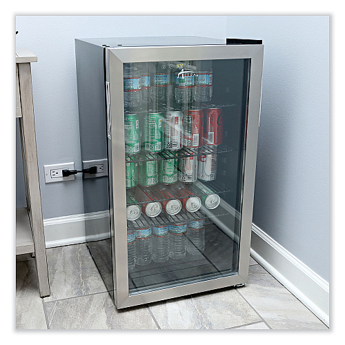 Alera 3.4 Cu. Ft. Beverage Cooler, Stainless Steel/Black (ALERFBC34)