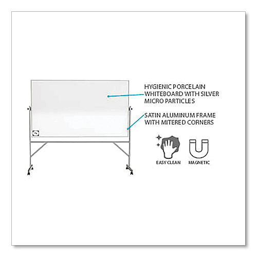 Ghent Reversible Magnetic Hygienic Porcelain Whiteboard, Satin Aluminum Frame and Stand, 48 x 36, White Surface (ARM4M434)