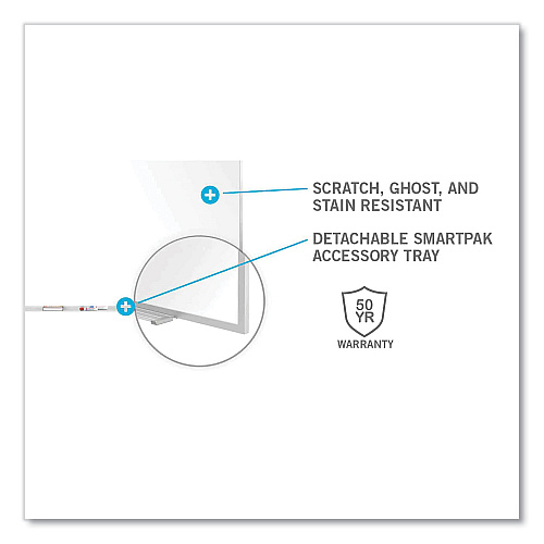 Ghent Magnetic Porcelain Whiteboard with Satin Aluminum Frame and Map Rail, 72.5 x 60.47, White Surface (M1P561M)