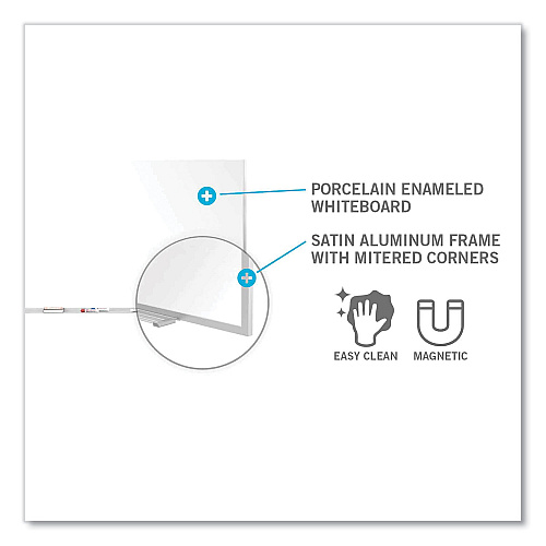 Ghent Magnetic Porcelain Whiteboard with Satin Aluminum Frame and Map Rail, 72.5 x 60.47, White Surface (M1P561M)