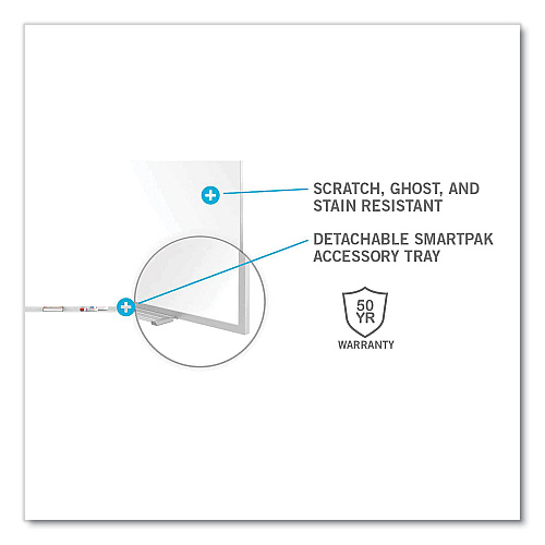 Ghent Magnetic Porcelain Whiteboard with Satin Aluminum Frame and Map Rail, 96.53 x 60.47, White Surface (M1P581M)