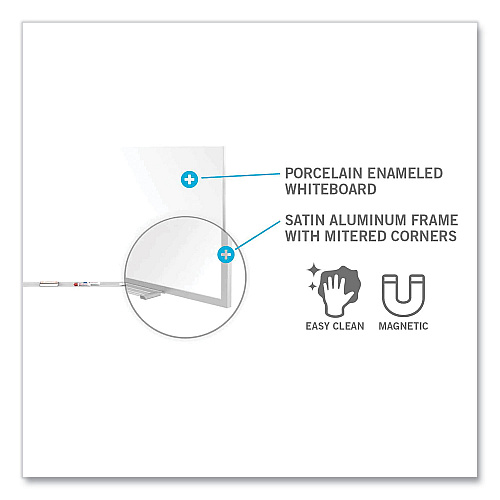 Ghent Magnetic Porcelain Whiteboard with Satin Aluminum Frame and Map Rail, 96.53 x 60.47, White Surface (M1P581M)