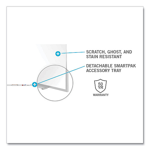 Ghent Magnetic Porcelain Whiteboard with Satin Aluminum Frame and Map Rail, 144.59 x 60.47, White Surface (M1P5121M)