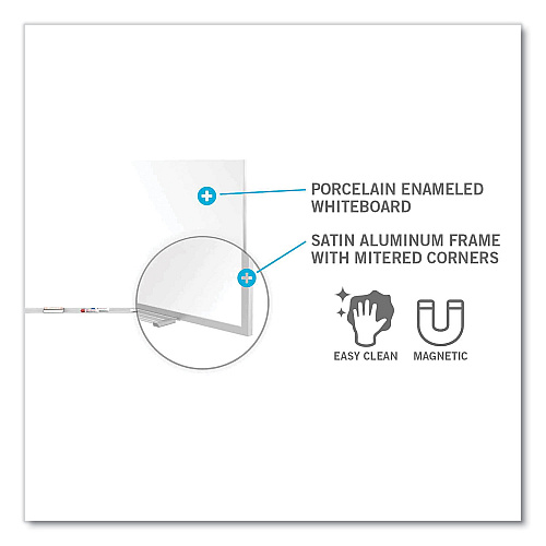 Ghent Magnetic Porcelain Whiteboard with Satin Aluminum Frame and Map Rail, 144.59 x 60.47, White Surface (M1P5121M)