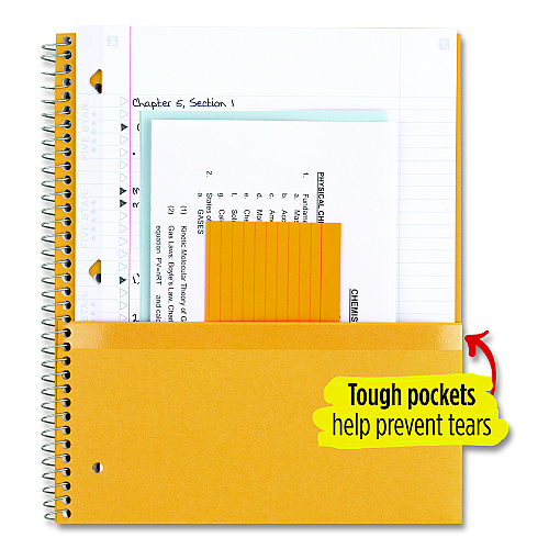 Five Star Wirebound Notebook with Two Pockets, 1-Subject, Medium/College Rule, Assorted Cover Color, (100) 11 x 8.5 Sheets, 3/Pack (820188)