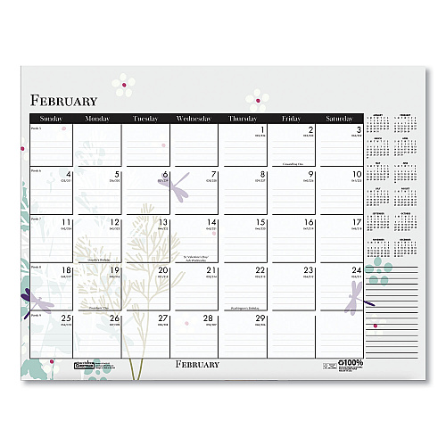 House of Doolittle Recycled Desk Pad Calendar, Wild Flowers Artwork, 22 x 17, White Sheets, Black Binding/Corners,12-Month (Jan-Dec): 2026 (197)