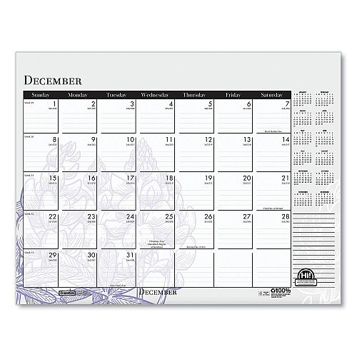 House of Doolittle Recycled Desk Pad Calendar, Wild Flowers Artwork, 22 x 17, White Sheets, Black Binding/Corners,12-Month (Jan-Dec): 2026 (197)