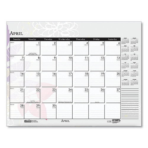 House of Doolittle Recycled Desk Pad Calendar, Wild Flowers Artwork, 22 x 17, White Sheets, Black Binding/Corners,12-Month (Jan-Dec): 2026 (197)