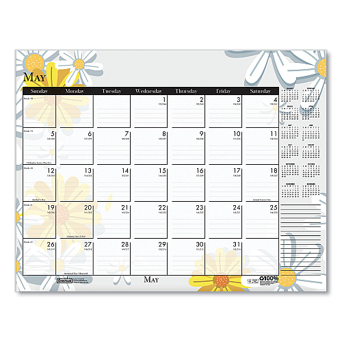 House of Doolittle Recycled Desk Pad Calendar, Wild Flowers Artwork, 22 x 17, White Sheets, Black Binding/Corners,12-Month (Jan-Dec): 2026 (197)