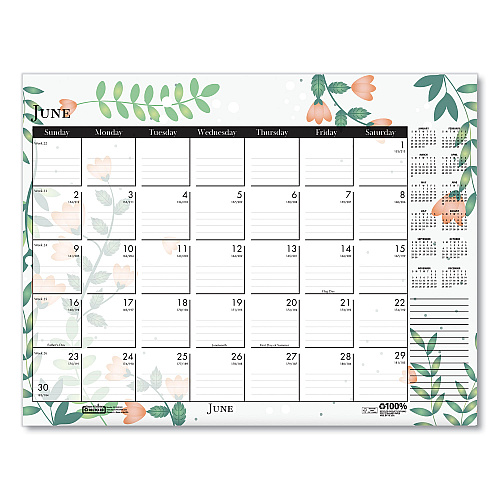 House of Doolittle Recycled Desk Pad Calendar, Wild Flowers Artwork, 22 x 17, White Sheets, Black Binding/Corners,12-Month (Jan-Dec): 2026 (197)
