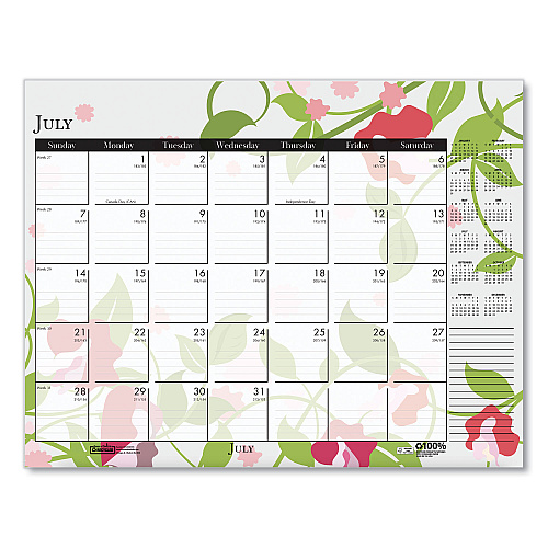 House of Doolittle Recycled Desk Pad Calendar, Wild Flowers Artwork, 22 x 17, White Sheets, Black Binding/Corners,12-Month (Jan-Dec): 2026 (197)