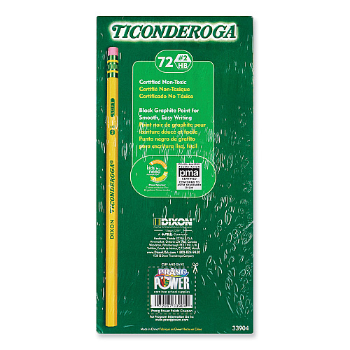 Ticonderoga Pencils, HB (#2), Black Lead, Yellow Barrel, 72/Pack (X33904X)