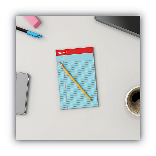 Universal Perforated Ruled Writing Pads, Narrow Rule, Red Headband, 50 Assorted Pastels 5 x 8 Sheets, 6/Pack (UNV63016)