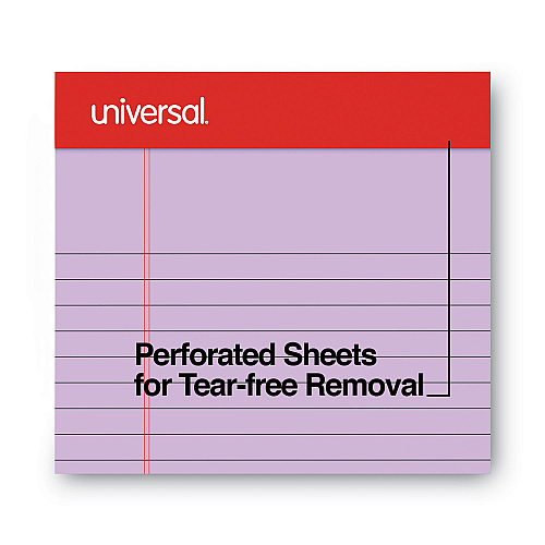 Universal Perforated Ruled Writing Pads, Narrow Rule, Red Headband, 50 Assorted Pastels 5 x 8 Sheets, 6/Pack (UNV63016)